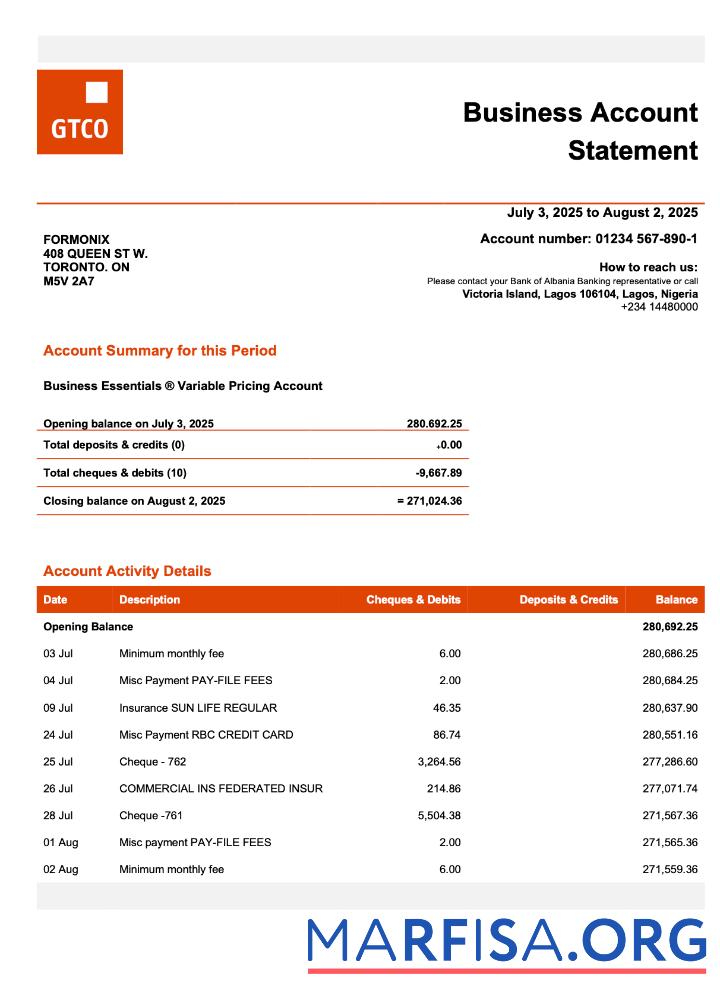 Blank Nigeria Guaranty Trust Bank Plc. corporate statement Word and PDF template